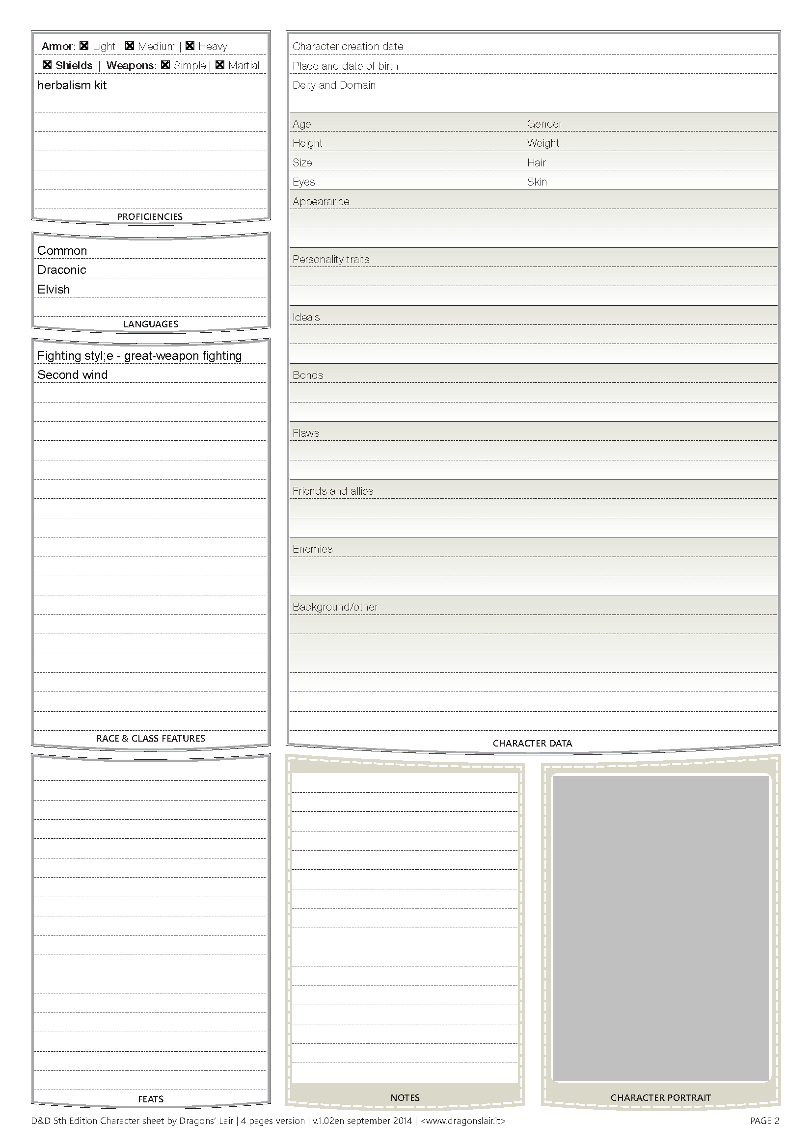 character sheet page 2